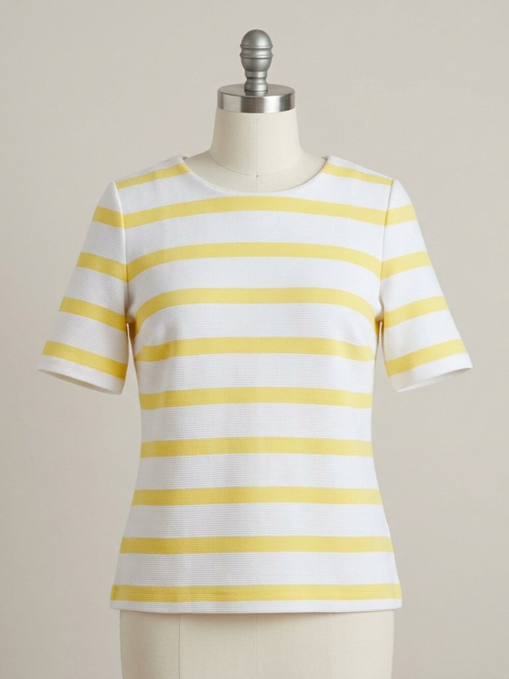 Yellow White Preppy Nautical Stripe Lace Up Back Top Boatneck M